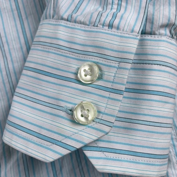 Hugo Boss Dress Shirt Men's Size 42 16.5 Blue Striped Button Up Long Sleeve - Picture 4 of 13